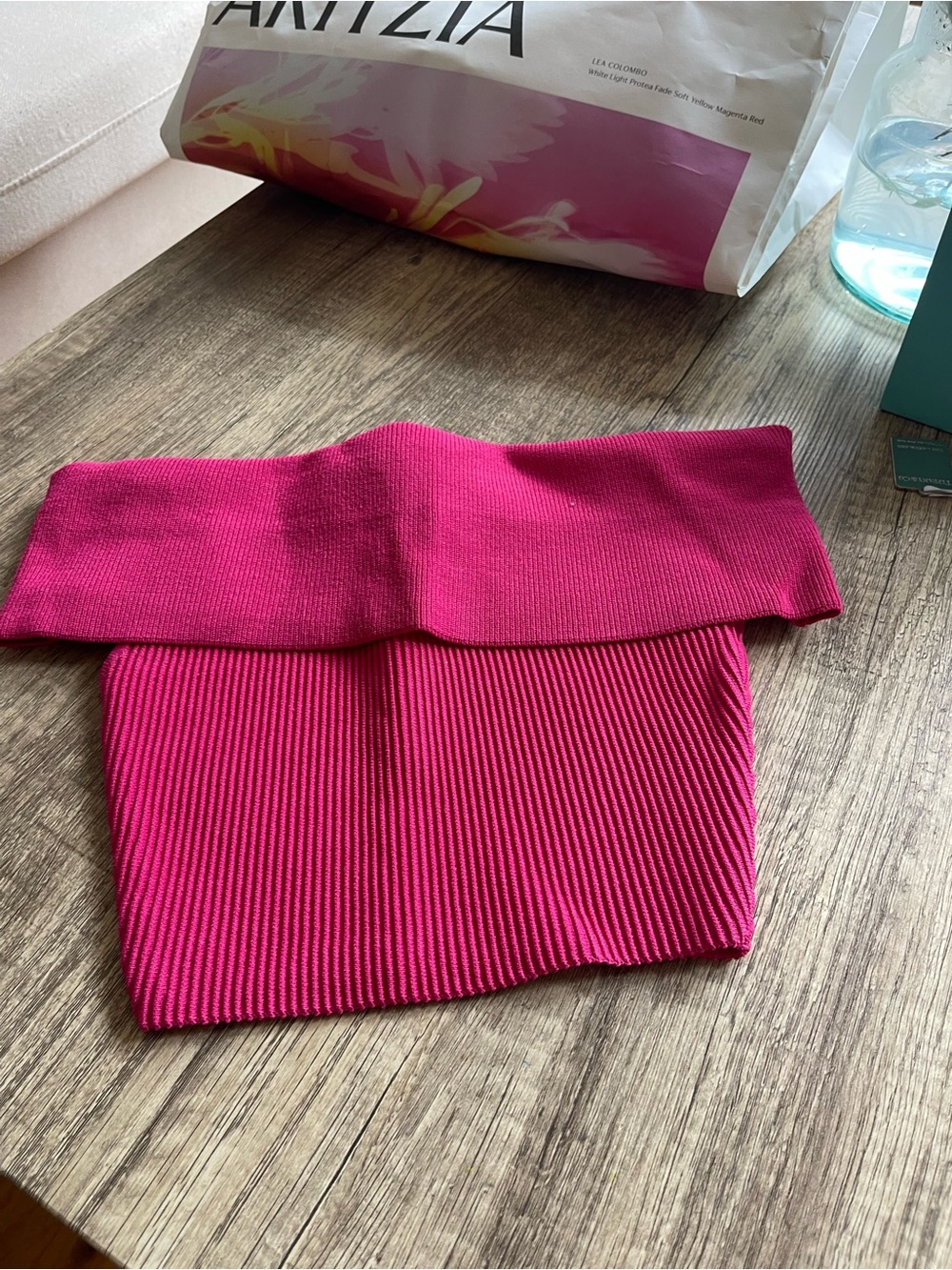 Aritzia Fuchsia Ribbed Off-Shoulder Crop Top